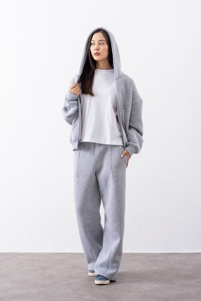 gothamvibes Kadın Chill Oversize Gri Fermuarlı Sweatshirt