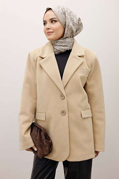 Tesettür Dünyası Μπουφάν Alpaca Fox με διπλά κουμπιά TSD250244 Μπεζ