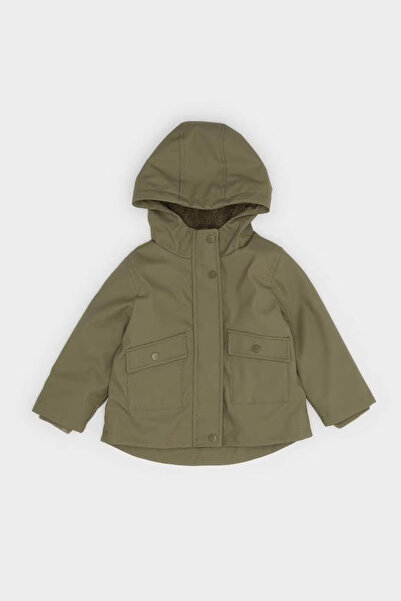 DeFacto Waterproof Khaki Baby Boy Coat with Hooded Snap Fasteners and Functional Pockets E8248A5/Kh202