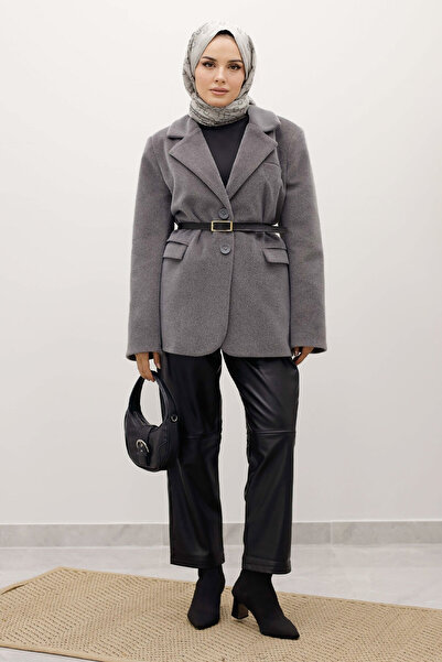 Tesettür Dünyası Double Button Alpaca Fox Jacket Tsd250244 Gray