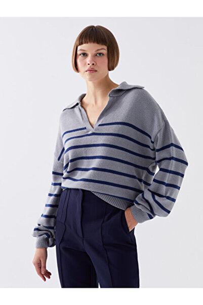 LC Waikiki Polo Neck Striped Long Sleeve Women's Knitwear Sweater