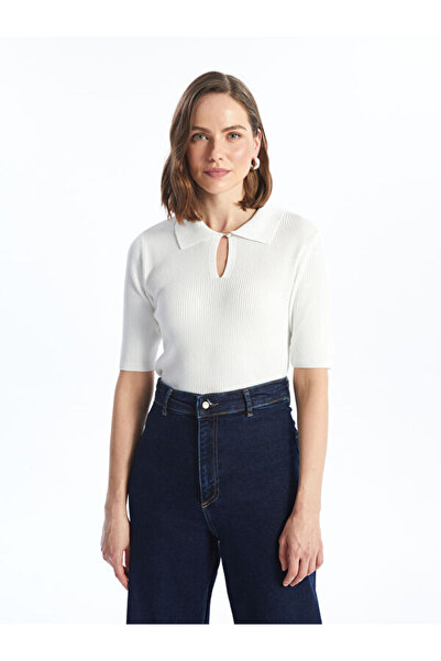 LC Waikiki Polo Neck Plain Short Sleeve Women's Knitwear Sweater