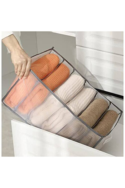 MaffStuff Gray Clothes and Underwear Storage Box 36x22.5x20 cm – 9 PVC Compartments with Textile Mesh