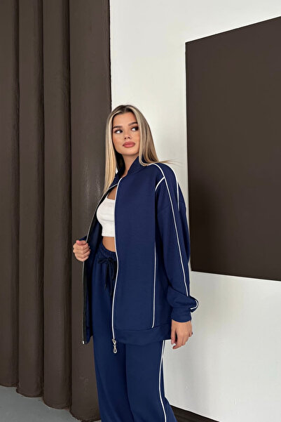 The Robi Women's Navy Blue Ara Piped Long Tracksuit Set