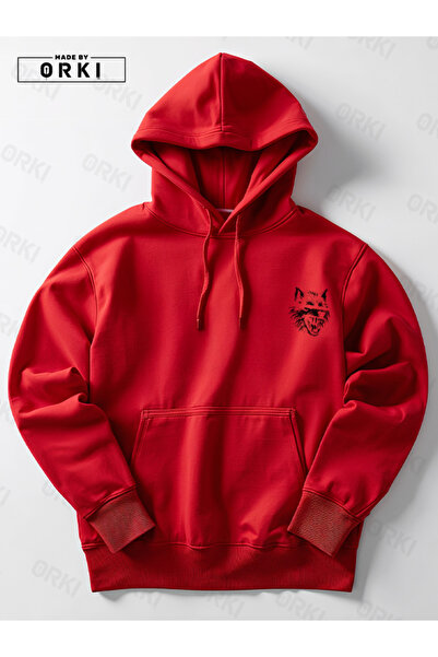 EFFRENATU Scary Wolf Printed Oversized Red Hooded Sweatshirt Black Pants – Comfortable and Stylish Hoodie