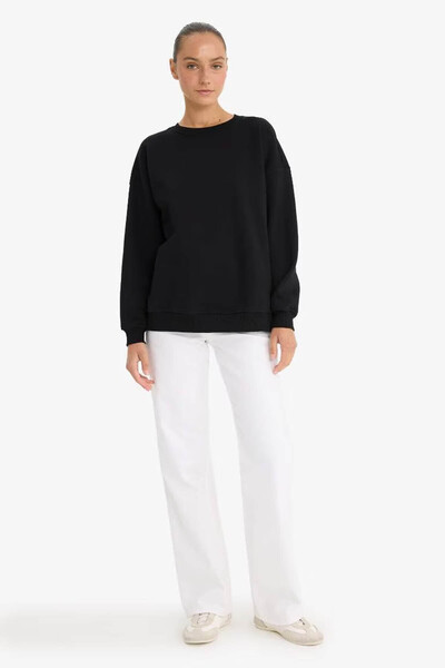 DeFacto Oversize Wide Fit Crew Neck Basic Plain Thick Sweatshirt F9628Ax25Au