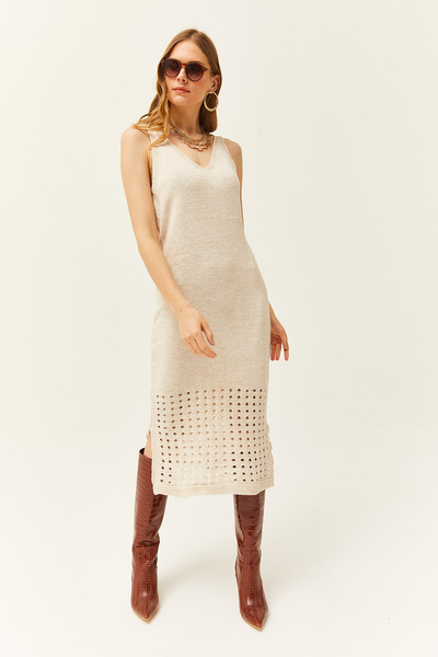 Olalook Women's Stone Lace-Like Knit Sweater Lace-Like Knit Dress Knitwear Set Tkm-19000461