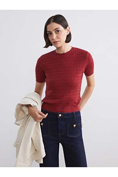 LC Waikiki طاقم الرقبة سترة تريكو المرأة منقوشة الذاتي