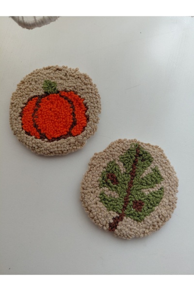 lavantebutik 2-Piece Punch Coaster Coffee Presentation Coaster Punch Needle C...