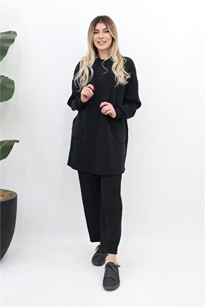 Puane Detaylı Pantolonlu Modal Takım - Siyah