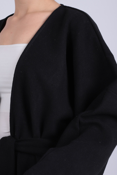 armonika Women's Black V-Neck Belted Cashmere Kimono Arm-26K001049