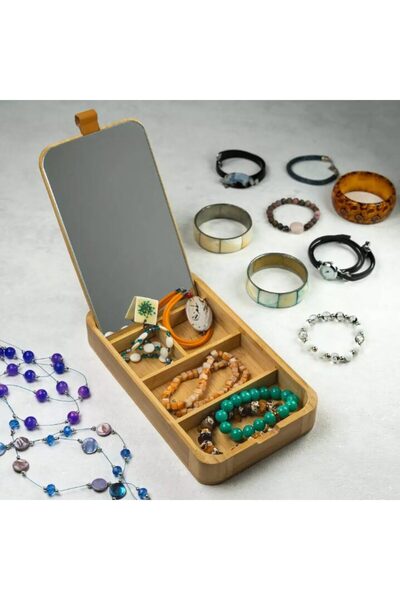 Kinghoff Bamboo organizer with mirror for small items, L24xL14x3.5cm,