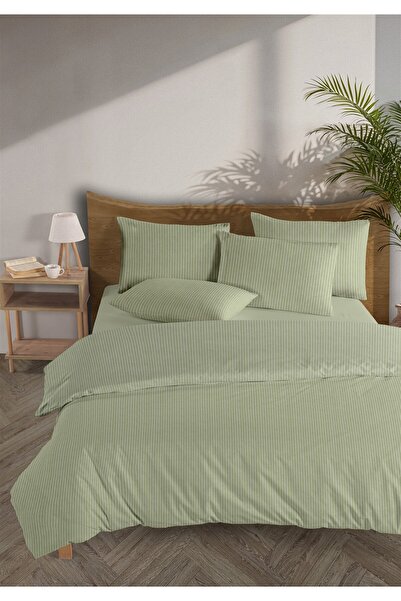 Monolisse Line 100% Cotton Ranforce Akay Green Yarn Dyed Duvet Cover Set Single Size - 160X220 cm