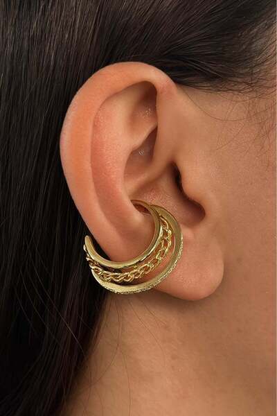 TAKIŞTIR Altın Renk Taş Detaylı Ear Cuff (Tek)