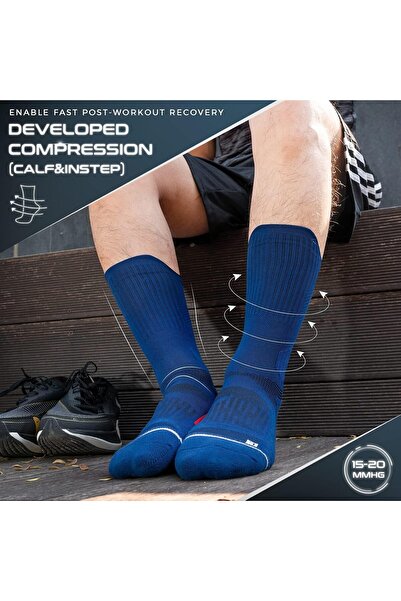 AZONEE 3 Pairs Coolmax Compression Running Socks, Thick Cushioned Men's Hiking Crew (L)