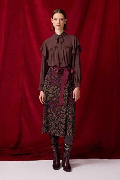 Jus De Pommes DESENLİ KUŞAK DETAYLI MİDİ BOY ETEK