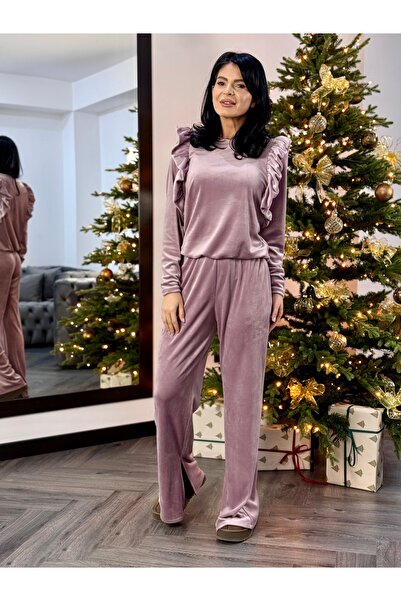 RAMONA BADESCU EXCLUSIVE Trening din catifea fină cu volane decorative și pan...