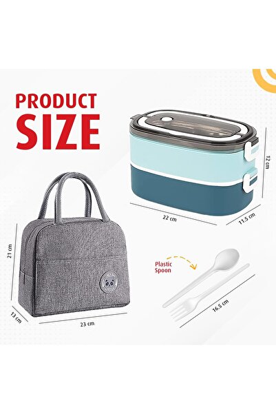 Generic ZeroSpace Stainless Steel Lunch Box, Insulated Bento Box with Bag & Cutlery (Blue)