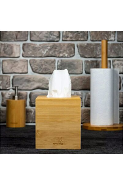 Kinghoff Cutie pentru servetele, din bambus, 13,8x13,8 x15,6cm,