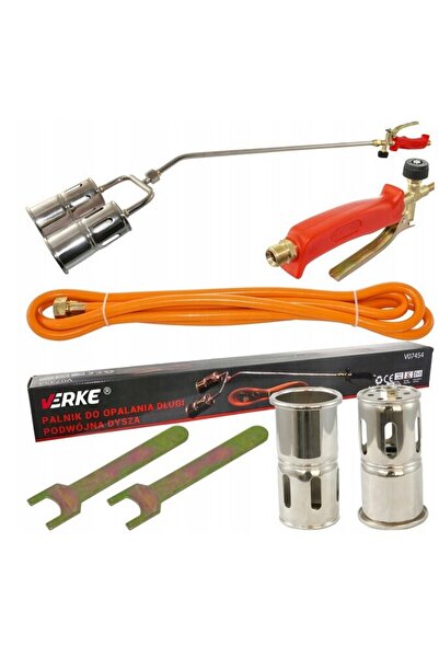 VERKE Arzator universal cu duza dubla, pentru ardere si incalzire, furtun 3m,