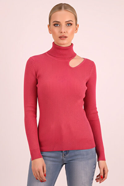 armonika Pulover de tricotat cu un singur umăr, cu gât roșu, fucsia, pentru femei ARM-26K136067