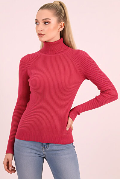 armonika Women's Fuchsia Turtleneck Corded Fabric Knitwear Sweater Arm-26K136059