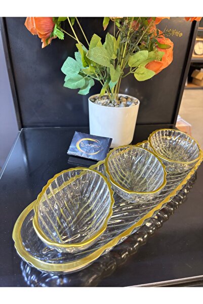 ARS HOME DEKOR Gold Gilded Decorative 3-Piece Snack Bowl, Serving Bowl, Breakfast Bowl, Boat Plate, Snack Bowl