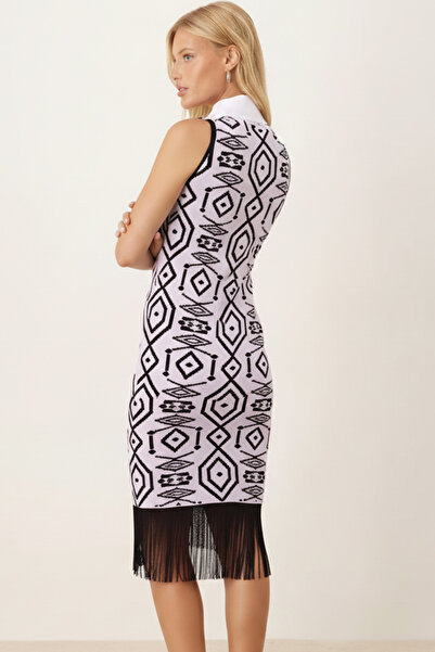 armonika Women's White Turtleneck Skirted Tassel Trim Knit Dress Arm-26K136009