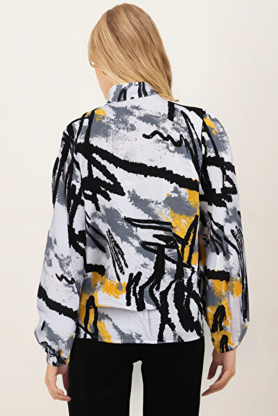 armonika Women's Yellow Tie-Collar Elastic Sleeve Blouse Arm-25K001096