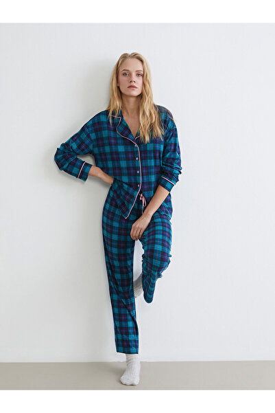 LC Waikiki Özmarka Yeni Sezon Gömlek Yaka Ekose Kadın Pijama Takımı