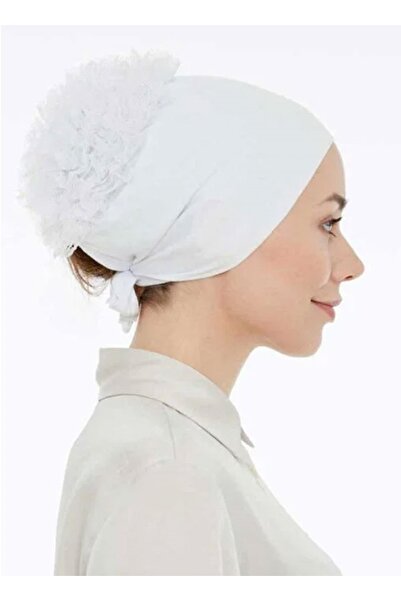 scarfella Luxury Ruffled Combed Cotton Bonnet - White