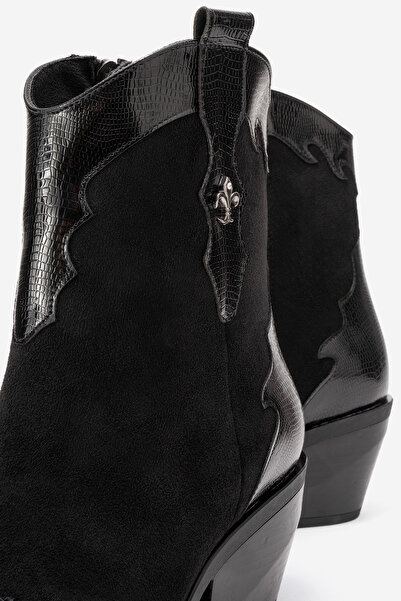 Nuvve RODEO Süet Rugan Detaylı Western Kadın Bot