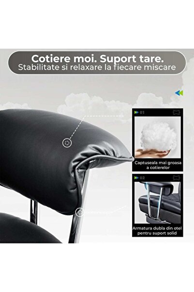 Timebox Scaun de birou executiv din piele, ergonomic, spătar înalt, înclinare la 135°, suport pentru picioare, 136 kg, negru