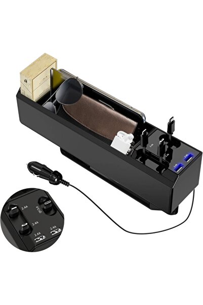 Timebox Car Organizer, Built-in USB-C/Lightning/Micro-USB, 2x USB, Console Mount, 12V, Black