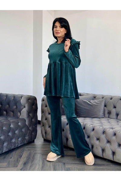 RAMONA BADESCU EXCLUSIVE Trening din catifea fină cu bluza evazată și volane ...