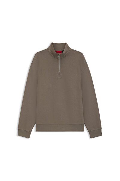 HUGO Logo Baskılı Pamuklu Fermuar Yaka Sweatshirt