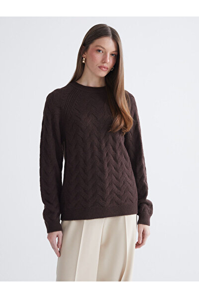 LC Waikiki طاقم الرقبة سترة تريكو المرأة منقوشة الذاتي