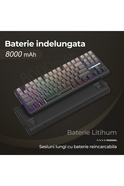 Timebox Wireless Mechanical Gaming Keyboard, 80% RGB, 87 PBT Keys, BT/2.4G/USB-C, Hot-Swap, Win/Mac