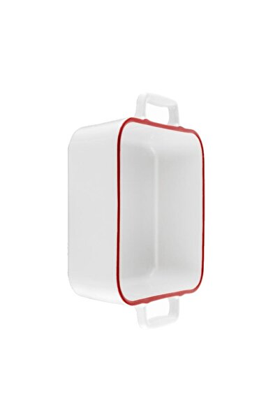 Florentyna Square ceramic heat-resistant oven dish, 33 cm, 3.5 liter capacity, white with pink rim