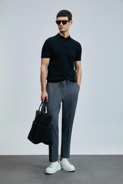 Lufian Derek Black Men's Short Sleeve Knit Sweater (111090103)