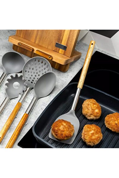 KASSEL Serving utensils, 5 pieces, acacia wood and steel,