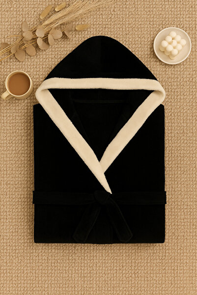 Miss Dünya Lissa Alegra Black Hooded Winter Velvet Dressing Gown