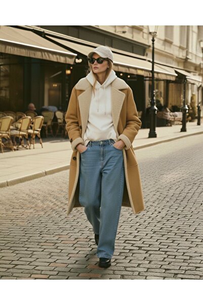 Ltb Double-Sided Fur Front Buttoned Beige Coat