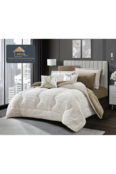 JOJO HOME Bedding set with elastic, with duvet included, faux rabbit fur, 6 pieces, Brown