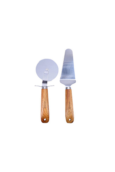 KASSEL 2-piece set for cutting and serving pizza, steel-wood,