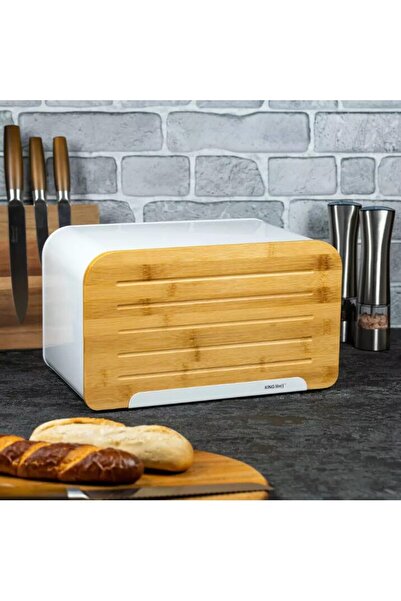 Kinghoff Bread box, made of steel-bamboo, white,