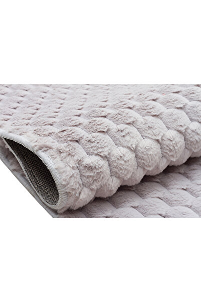 Bordo Halı Gri Petek Desenli Yumuşak Peluş Halı – Kaymaz Tabanlı Modern Şık H...