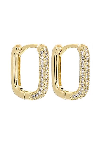 New Obsessions Zirkon Taşlı Altın Kaplama Dikdörtgen Halka Küpe- 2 cm