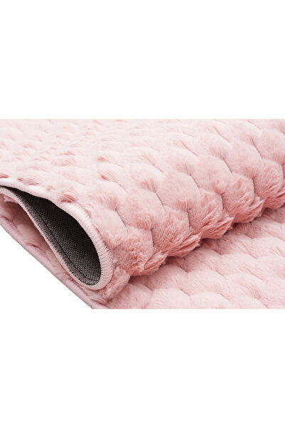 Bordo Halı Pudra Pembe Petek Dokulu Yumuşak Peluş Halı – Kaymaz Tabanlı Şık H...