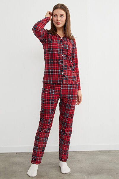 Fulla Moda Σετ πιτζάμες από καστόρι με καρό σχέδιο